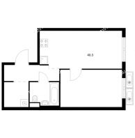 1 комнатная квартира 40,3 м² в ЖК Савин парк, дом корпус 7 - планировка