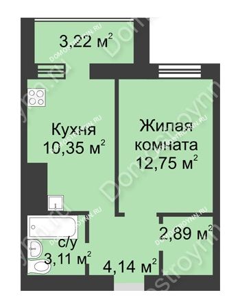 1 комнатная квартира 36,46 м² - ЖК Буревестник