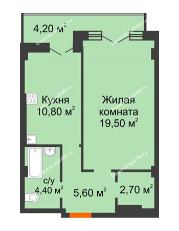 1 комнатная квартира 47,2 м² в ЖК Парк Островского 2, дом № 1