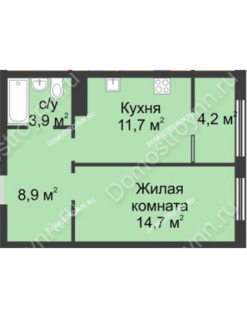 1 комнатная квартира 43,4 м² в ЖК Славянский квартал, дом № 5а, 7