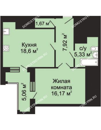 1 комнатная квартира 52,22 м² - ЖК Гелиос