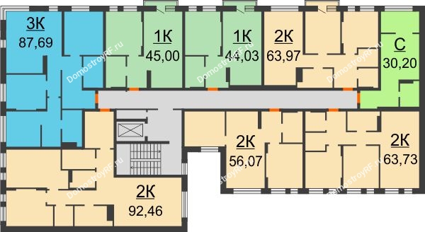 Планировка 2 этажа в доме 2 этап. секция 1.4 в ЖК Скандиа. Квартал у реки