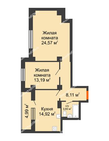 2 комнатная квартира 70,31 м² - ЖК Штахановского