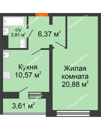 1 комнатная квартира 43,54 м² - Жилой дом: №23 в мкр. Победа