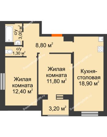 2 комнатная квартира 57,8 м² в Микрорайон Прибрежный, дом № 4