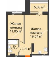 2 комнатная квартира 43,02 м² в ЖК Гвардейский 3.0, дом Секция 1 - планировка