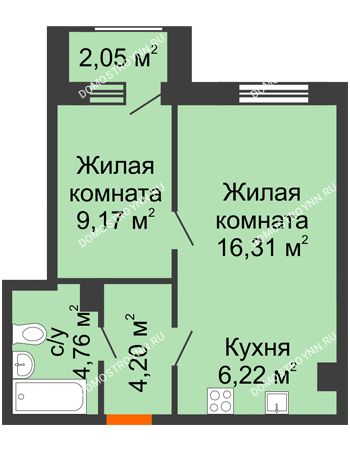 1 комнатная квартира 41,69 м² - ЖК Дом на Чаадаева