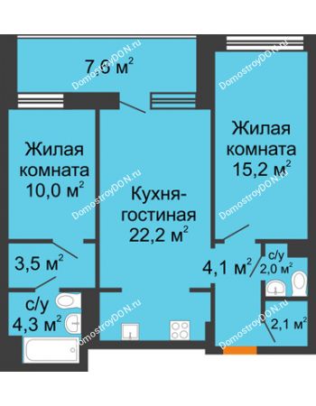 3 комнатная квартира 67,2 м² - ЖК Дом на 17-й Линии, 3