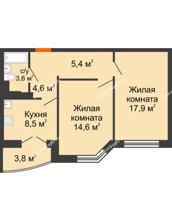 2 комнатная квартира 56,5 м² - ЖД По ул. Б.Хмельницкого, 25