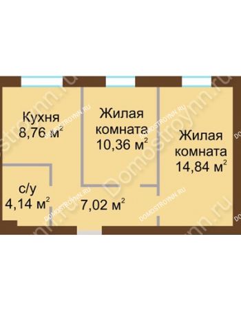 2 комнатная квартира 45,12 м² в ЖК Каменки, дом №14