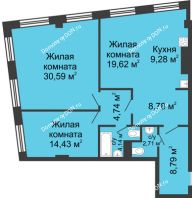 3 комнатная квартира 103,08 м², ЖК Гранд Панорама - планировка