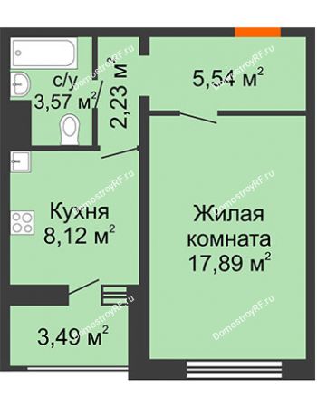 1 комнатная квартира 39,09 м² в ЖК Боровое, дом № 15