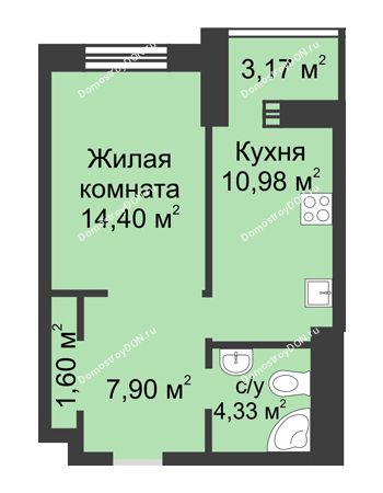 1 комнатная квартира 42,38 м² - ЖК Петровская Крепость