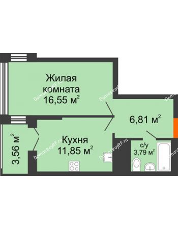 1 комнатная квартира 40,78 м² в ЖК Столичный, дом корпус А, блок-секция 1,2,3