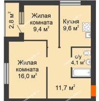 2 комнатная квартира 53,6 м² в Жилой район Волгарь, дом № 1, 15 квартал,  5А микрорайон - планировка