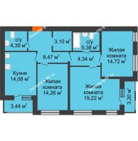 3 комнатная квартира 91,33 м² в ЖК Бунин, дом 2 этап секция 8-10 - планировка