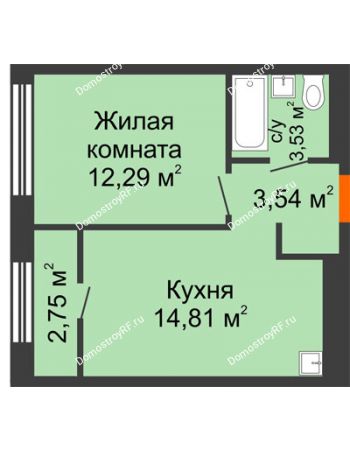 1 комнатная квартира 35,55 м² в ЖК Мозаика Парк	, дом ГП-1