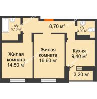 2 комнатная квартира 60,5 м² в ЖК Подкова на Цветочной, дом № 8 - планировка