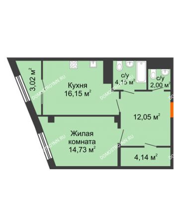 1 комнатная квартира 54,73 м² в ЖК Renaissance (Ренессанс), дом № 1