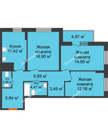 3 комнатная квартира 85,23 м² в ЖК Рассвет, дом № 7