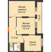 2 комнатная квартира 70,5 м², ЖК Космолет - планировка