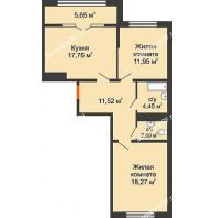 2 комнатная квартира 68,2 м² в ЖК Сердце, дом № 1 - планировка