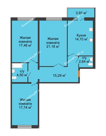 2 комнатная квартира 64,15 м² в ЖК Берег Дона, дом Позиция 2
