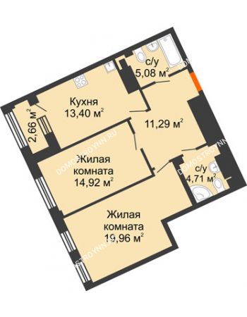 2 комнатная квартира 70,69 м² - ЖД Коллекция