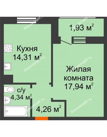 1 комнатная квартира 42,78 м² в ЖК Гагаринский (Бобров) , дом 1 позиция 