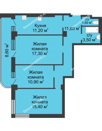 3 комнатная квартира 75,9 м² - ЖК 8 марта