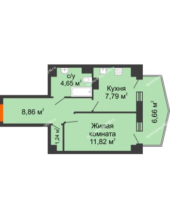 1 комнатная квартира 37,69 м² в ЖК Сердце Ростова 2, дом Литер 2