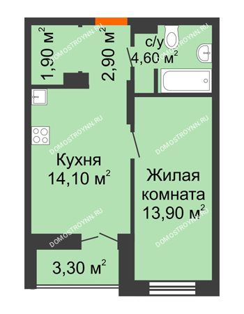 1 комнатная квартира 39,05 м² в ЖК КМ Анкудиновский Парк, дом № 16