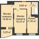 2 комнатная квартира 62,82 м² в ЖК Россинский парк, дом Литер 2 - планировка
