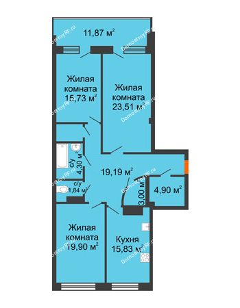 3 комнатная квартира 116,22 м² - ЖК Волна