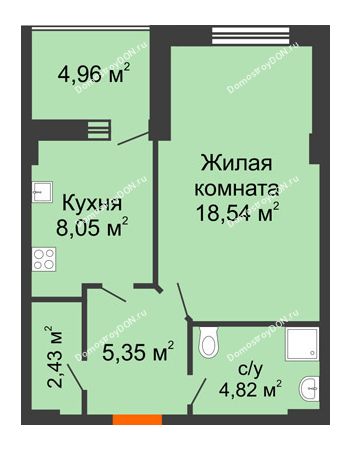 1 комнатная квартира 41,67 м² - ЖК Максим Горький