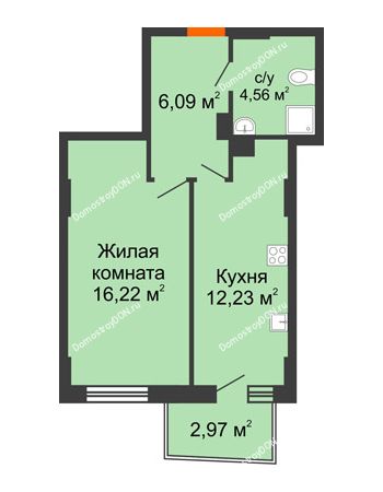 1 комнатная квартира 39,99 м² в ЖК Сердце Ростова 2, дом Литер 7