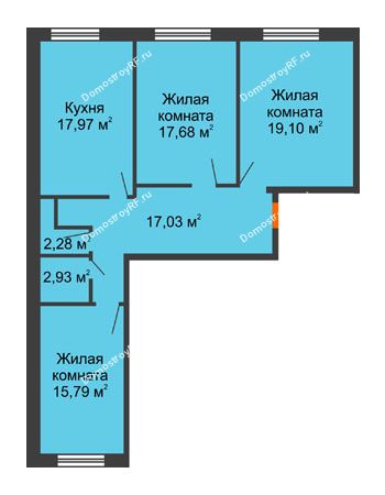3 комнатная квартира 92,78 м² - ЖК Две реки