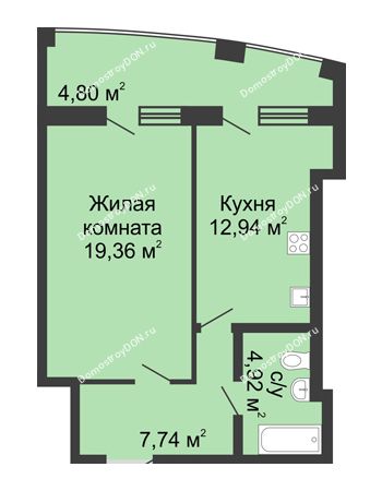 1 комнатная квартира 56,56 м² в ЖК Тихий Дон, дом № 3