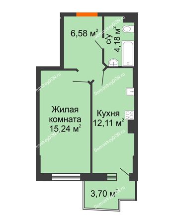 1 комнатная квартира 39,22 м² в ЖК Сердце Ростова 2, дом Литер 2