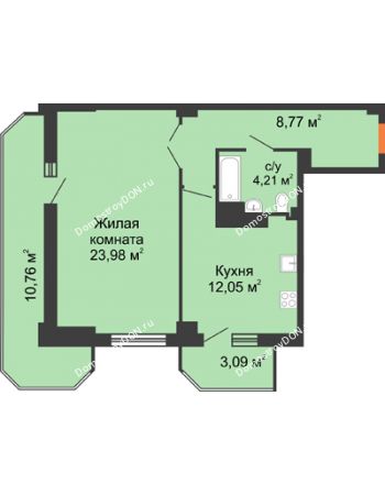 1 комнатная квартира 62,86 м² - ЖК Гармония