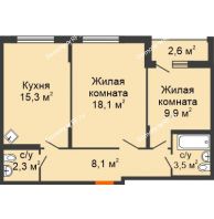 2 комнатная квартира 59,86 м² в Макрорайон Амград, дом № 4 - планировка