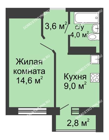 1 комнатная квартира 31,2 м² в ЖК ЮГ, дом № 20