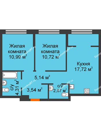 3 комнатная квартира 55,09 м² в ЖК Колумб, дом Сальвадор ГП-4