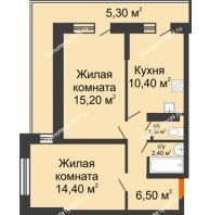 2 комнатная квартира 63 м² в ЖК SkyPark (Скайпарк), дом Литер 1, корпус 1, 2 этап - планировка