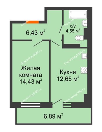 1 комнатная квартира 40,26 м² в ЖК Свобода, дом №2