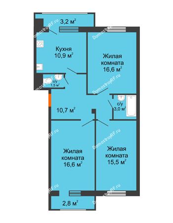 3 комнатная квартира 77,8 м² - ЖК Акварель