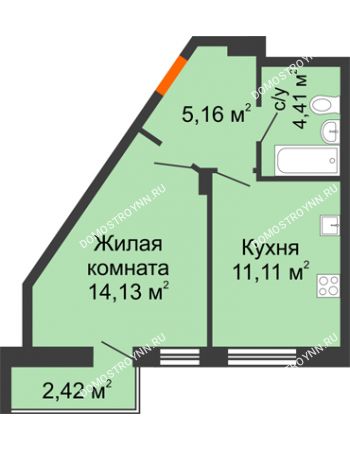 1 комнатная квартира 37,23 м² - ЖК Пушкин