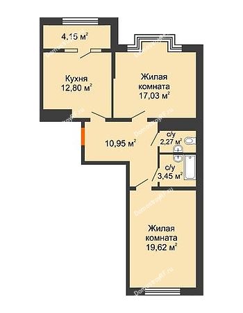 2 комнатная квартира 68,2 м² - ЖК Сердце
