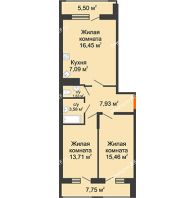 2 комнатная квартира 72,48 м² в МКР Родные просторы, дом Литер 7 - планировка
