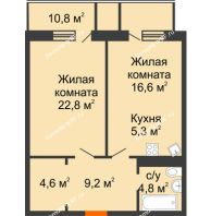 2 комнатная квартира 68,7 м², ЖК DEVELOPMENT PLAZA - планировка